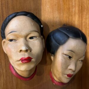 Roman Art Co. Robia Ware Figurine. Asian man and woman chalkware. Vintage